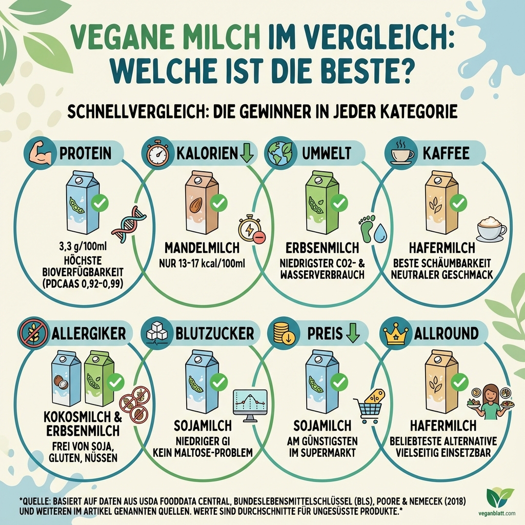 Infografik: Vegane Milch im Vergleich: Welche Pflanzenmilch ist die Beste?